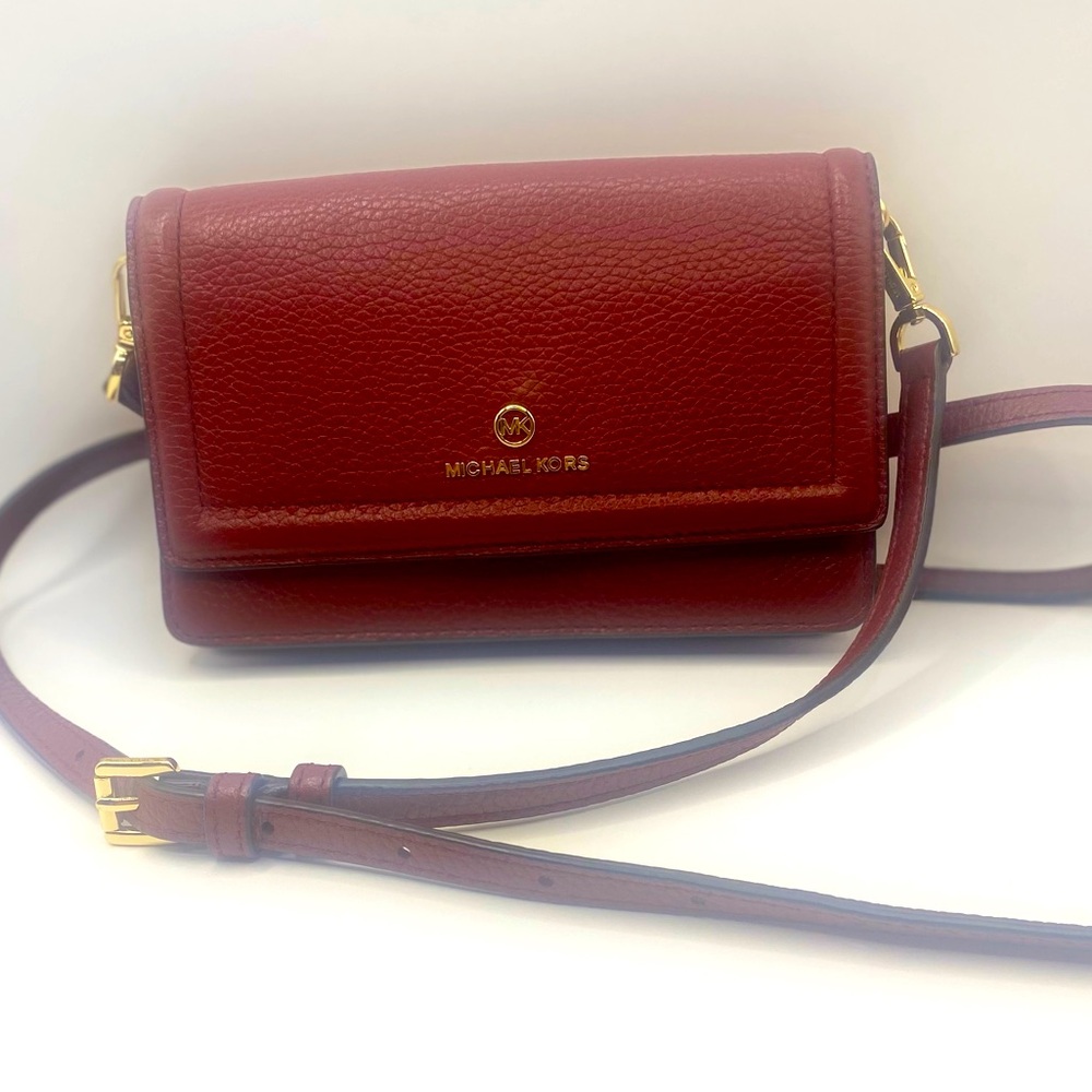 MK red crossbody with back phone pocket